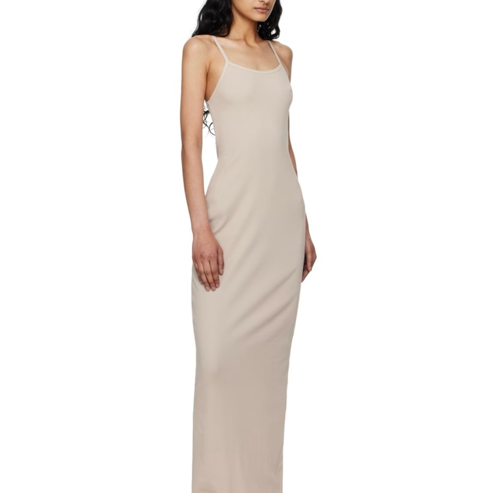 Beige Cream Cotton Rib Cami Maxi Dress